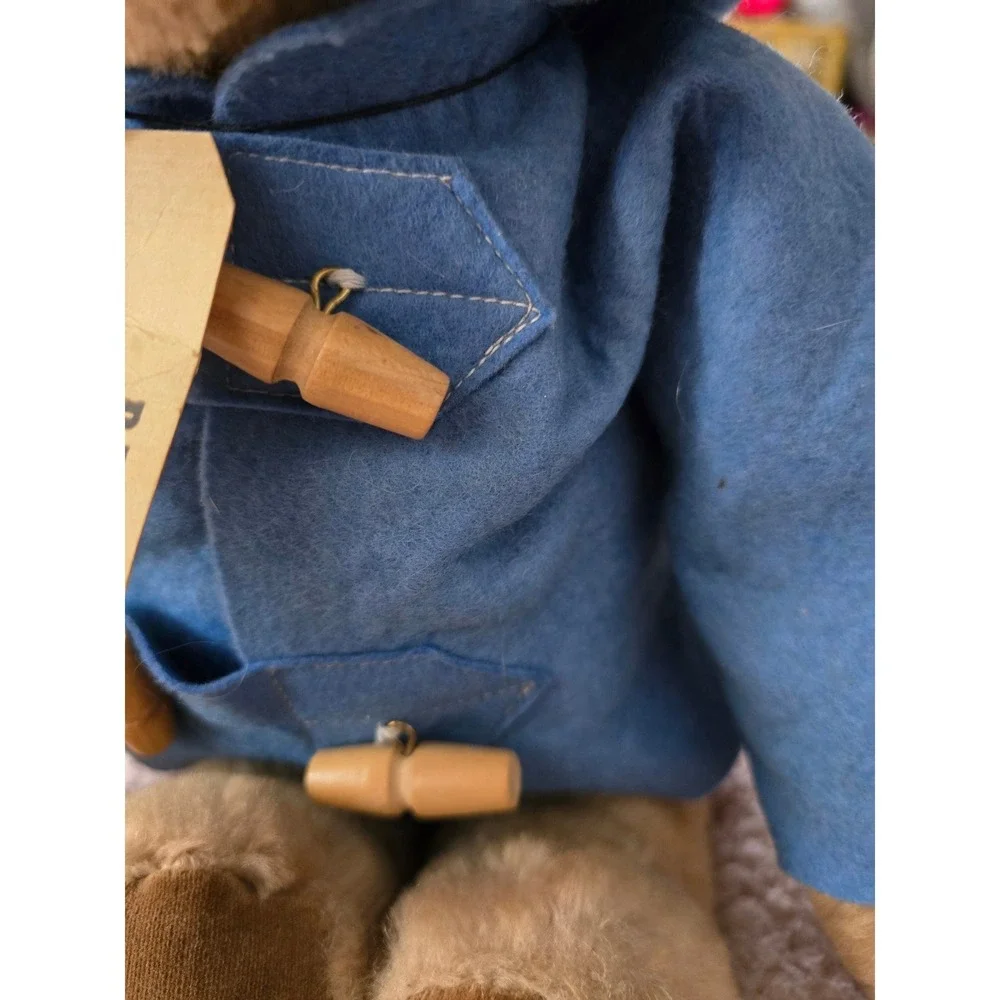 Vtg Eden Toys Paddington Bear Plush Blue‎ Duffle Coat Yellow Hat Tag 70s 19